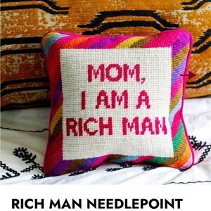 Mom, I Am A Rich Man Furbish Needlepoint pillow